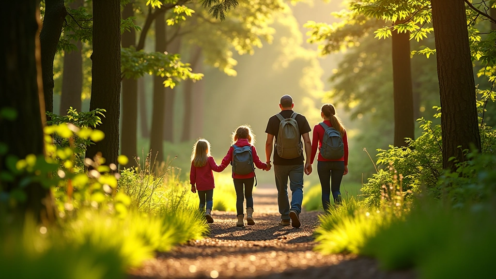 Family walking on accessible trail with children